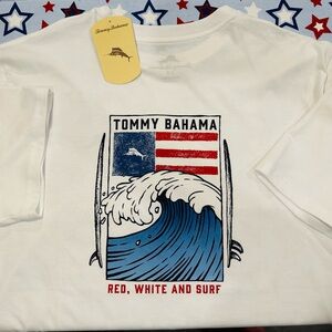 Tommy Bahama Men’s Red White and Surf Graphic Tee T-shirt USA Flag L